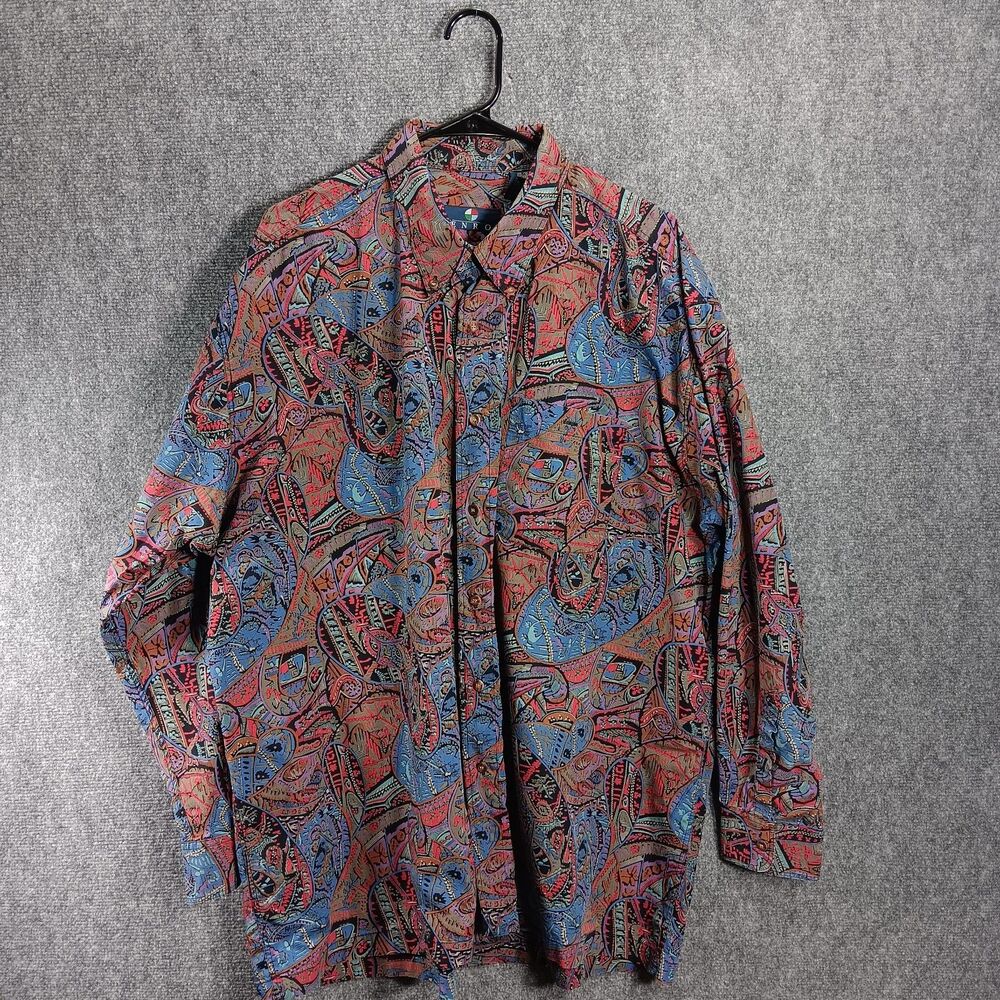 ENRO Shirt Mens 2XL Multicolor Paisley Print‎ Cotton Long Sleeve Button Down